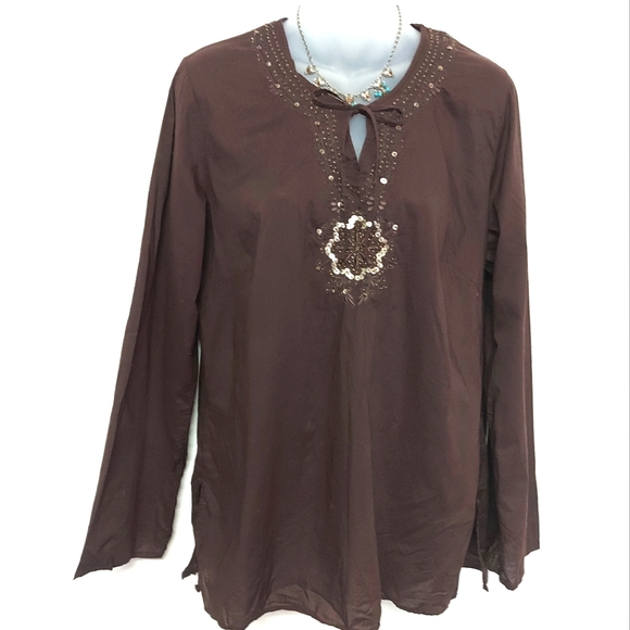 3 for $25- Lady Hathaway Beaded Cotton Top, Size L - Picture 7 of 12